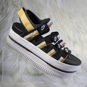 Nike Icon Classic Platform Sandals; Black & Gold/Tan; Women’s Size 7